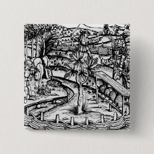 Happy husbandsmen die bijen kussen, illustratie va vierkante button 5,1 cm