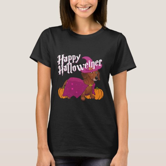 Happy Hweenie Doxie Dachshund Dog Witch Pet Pu T-shirt (Voorkant)