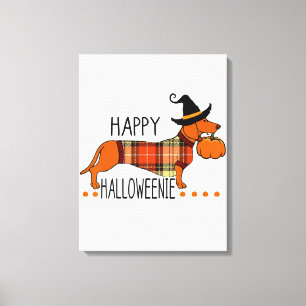 Happy Hweenie Funny Dog Herfst Halloween Cute Da Canvas Afdruk