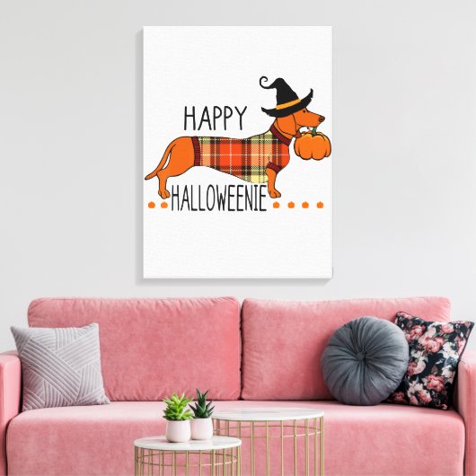 Happy Hweenie Funny Dog Herfst Halloween Cute Da Canvas Afdruk (Insitu (Woonkamer))