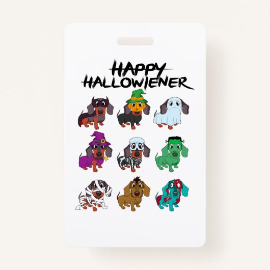 Happy Hweenie T-shirt Halloween Dachshund Dog Idea Badge (Voorkant)