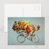 Happy Hyena Rijden op een fiets op een blauwe acht Briefkaart (Voorkant / Achterkant)