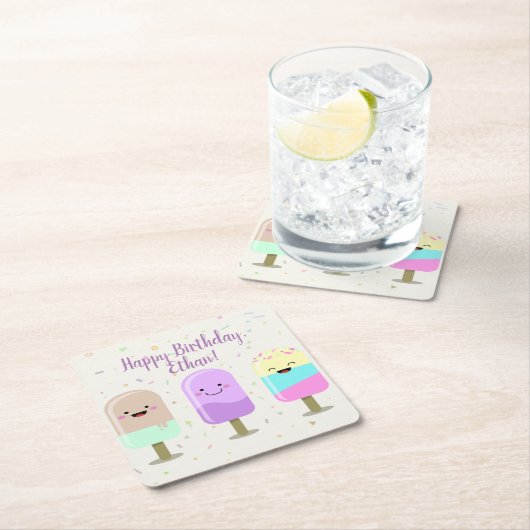 Happy Ice Cream glimlachend bars en popsicles Kartonnen Onderzetters (Insitu)