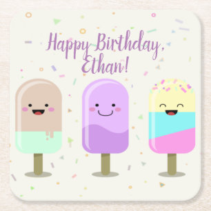 Happy Ice Cream glimlachend bars en popsicles Kartonnen Onderzetters