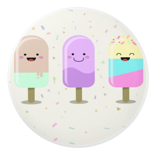 Happy Ice Cream glimlachend bars en popsicles Keramische Knop (Voorkant)