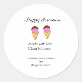 Happy Icecream add name website social media  Ronde Sticker