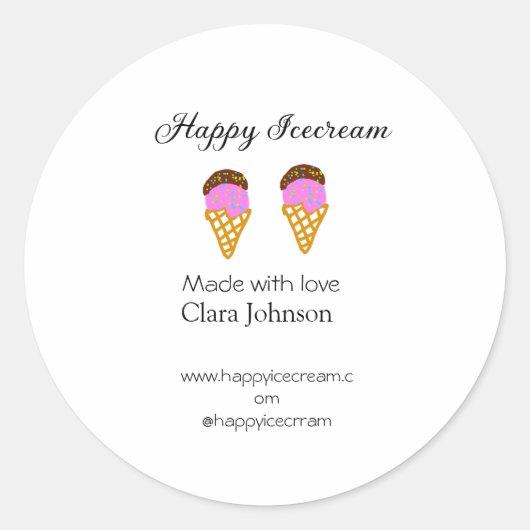 Happy Icecream add name website social media Ronde Sticker (Voorkant)