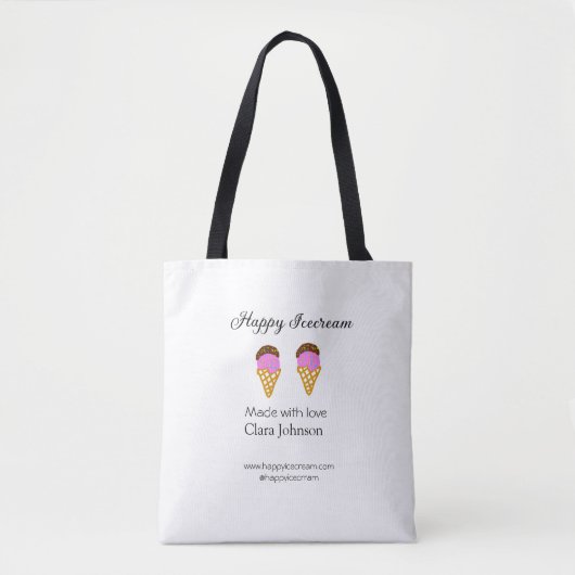 Happy Icecream add name website social media  Tote Bag (Voorkant)