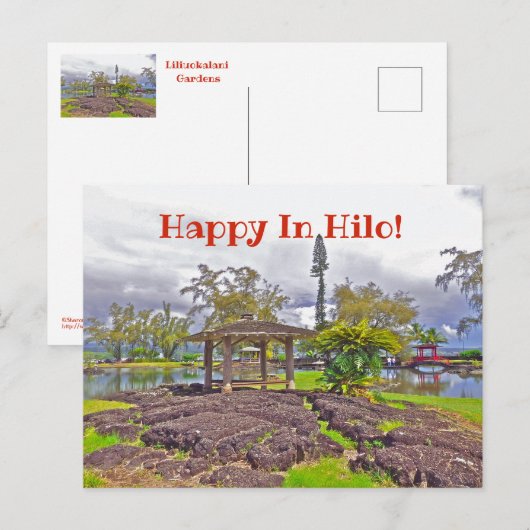 "HAPPY IN HILO" / LILIUOKALANI GARDENS BRIEFKAART (Voorkant / Achterkant)