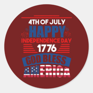 Happy Independance Day 1776 God Bless Amerika Ronde Sticker
