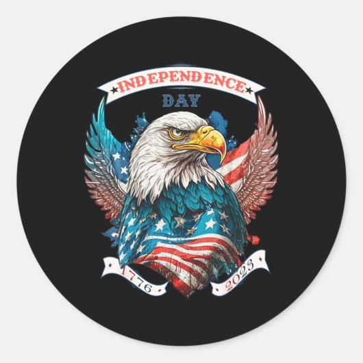 Happy Independence Day Amerikaanse adelaar en Amer Ronde Sticker (Voorkant)