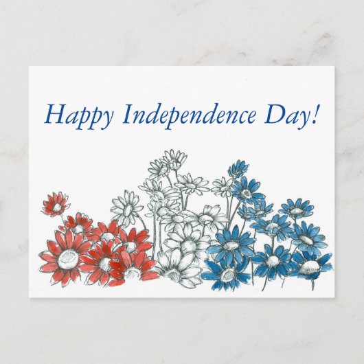 Happy Independence Day Red White Blue Flowers Briefkaart (Voorkant)