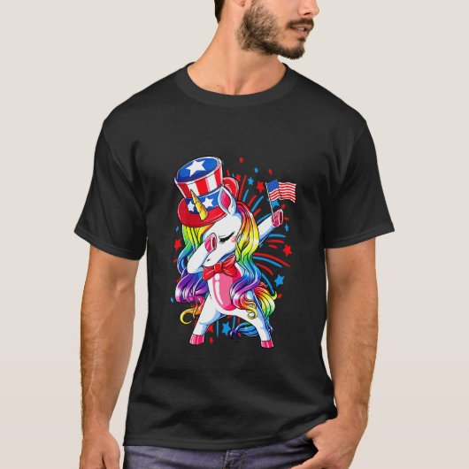 Happy Independence Day Unicorn Dabbing T-shirt (Voorkant)