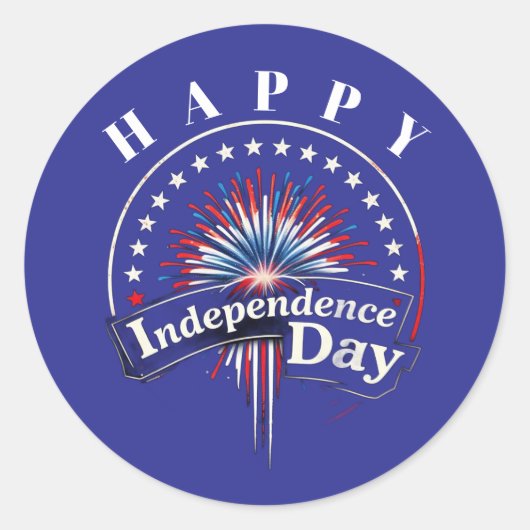 Happy Independence Day - Vuurwerk en sterren Ronde Sticker (Voorkant)
