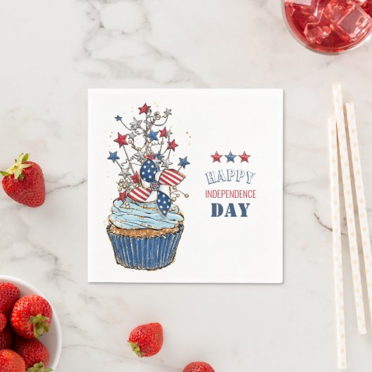 Happy Independence Day waterverf cupcake servetten (Insitu)