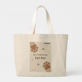 happy international cat day cute paw print design grote tote bag (Achterkant)