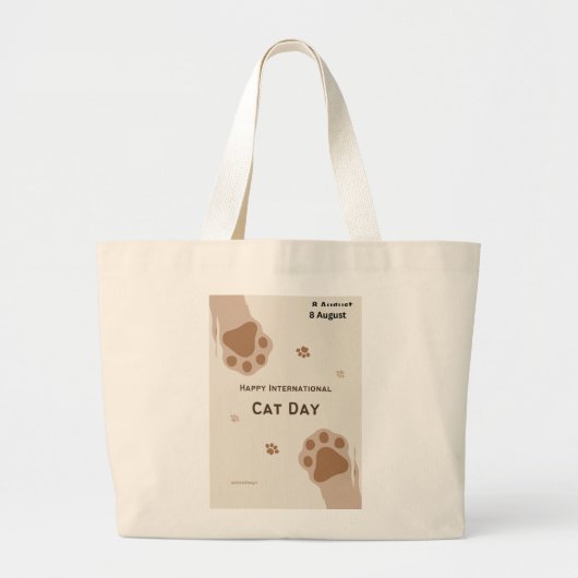 happy international cat day cute paw print design grote tote bag (Voorkant)