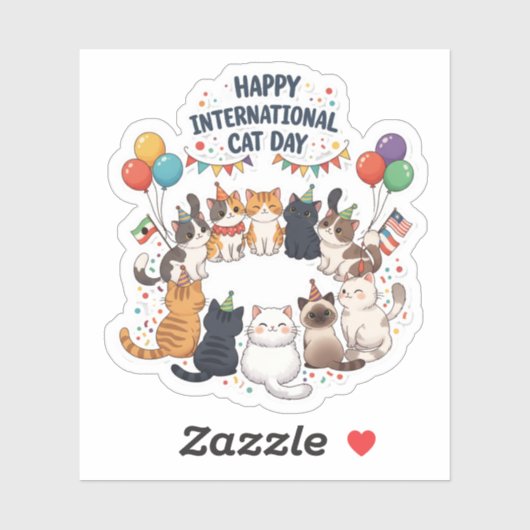 Happy International Cat Day – Schattige feest Sticker (Vel)