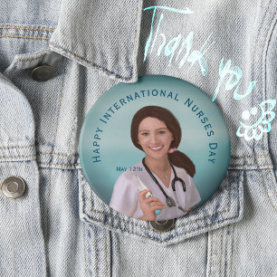Happy International Nurses Day met Verpleegster Ronde Button 4,0 Cm