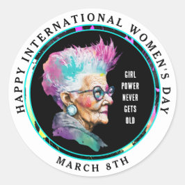 Happy International Women's Day 8 maart Grl Pwr Ronde Sticker
