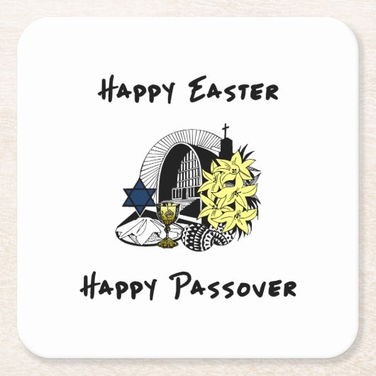 Happy Interreligieuze Pasen en Passover Kartonnen Onderzetters (Voorkant)