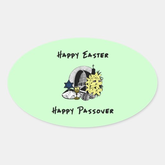 Happy Interreligieuze Pasen en Passover Ovale Sticker (Voorkant)