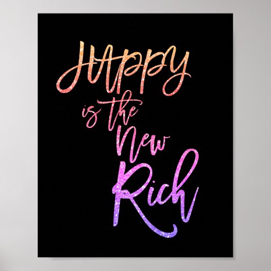Happy is het nieuwe rijke citaat roze/perzikfaux g poster (Voorkant)