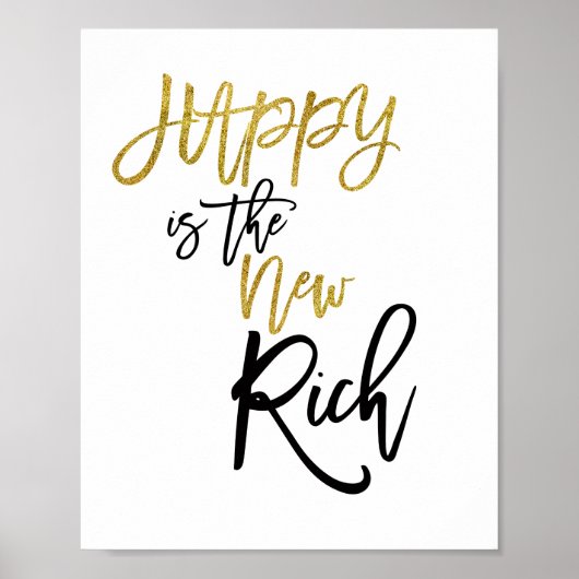 Happy is het nieuwe rijke citaat zwart/goud poster (Voorkant)