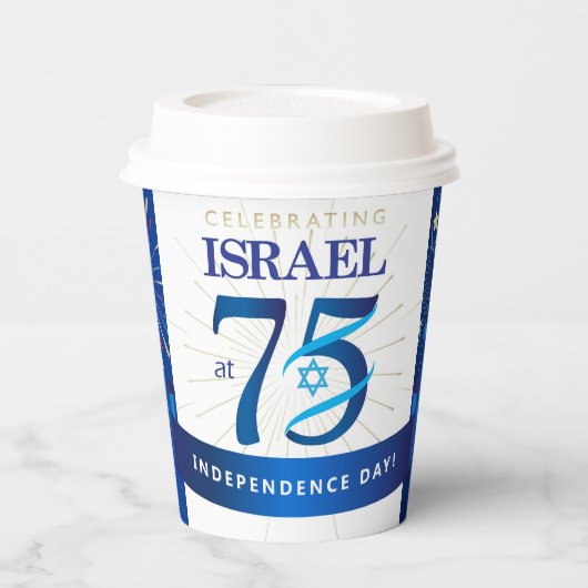 Happy Israel Independence Day 75 Blue Star David Papieren Bekers (Links)