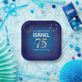 Happy Israel Independence Day Jubileum 75 Papieren Bordje (Feest)