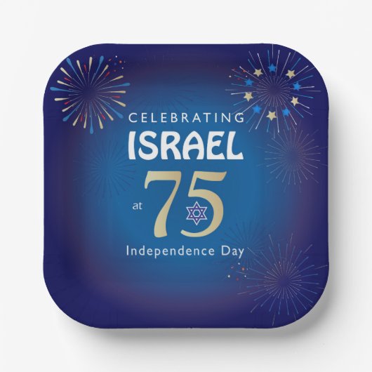 Happy Israel Independence Day Jubileum 75 Papieren Bordje (Voorkant)