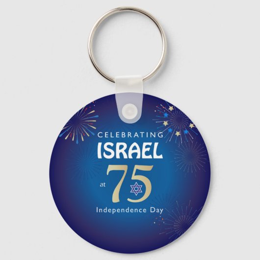 Happy Israel Independence Day Jubileum 75 Sleutelhanger (Voorkant)