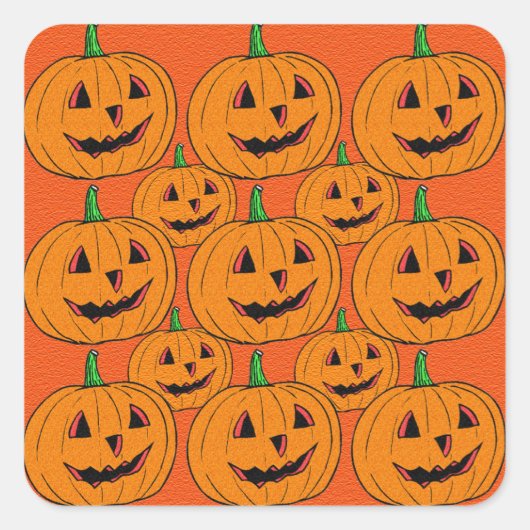Happy Jack o Lantern Cartoon Pattern Vierkante Sticker (Voorkant)