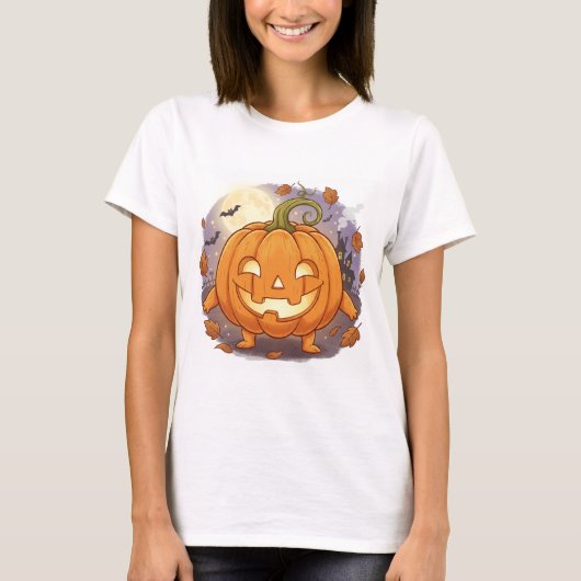 Happy Jack-O'-Lantern Cartoon Pumpkin T-shirt (Voorkant)