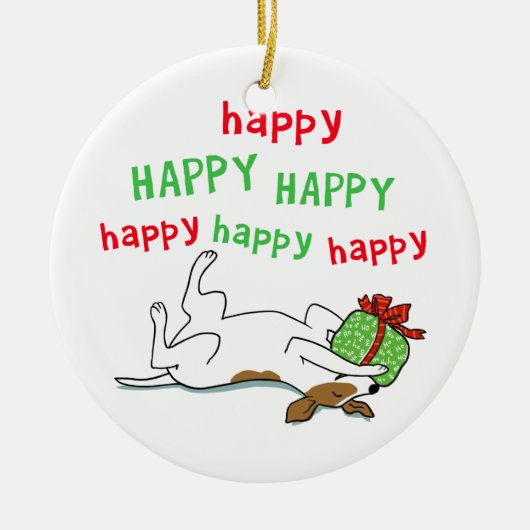 Happy Jack Russell Terrier-kersthond Keramisch Ornament (Voorkant)