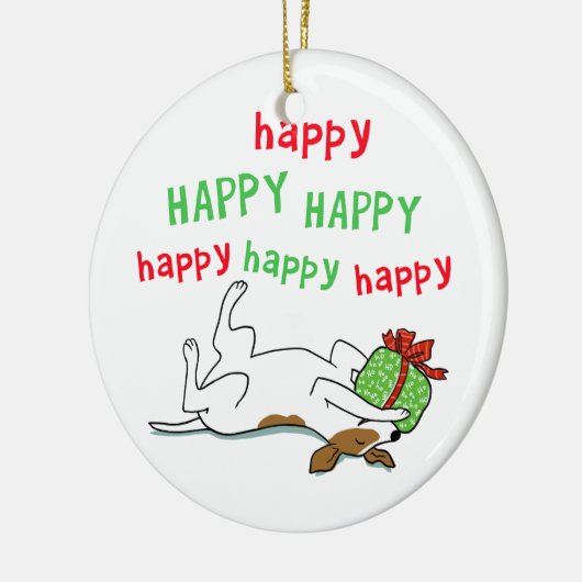 Happy Jack Russell Terrier-kersthond Keramisch Ornament (Links)