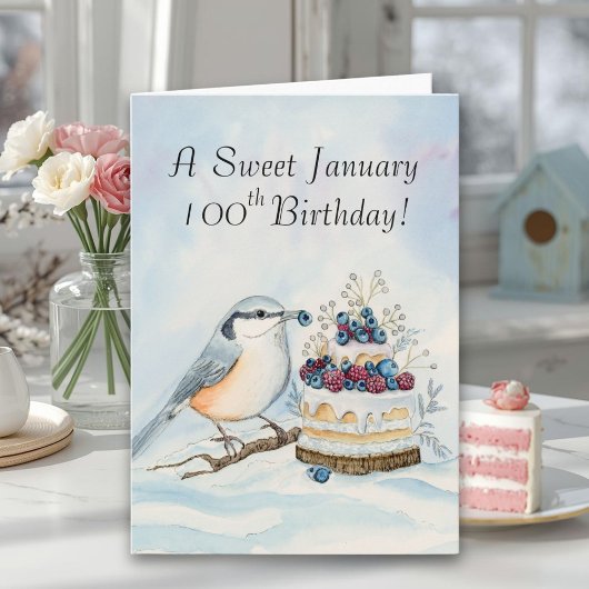 Happy January 100th Birthday Nuthatch Bird Kaart