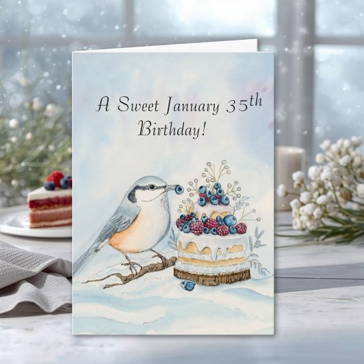 Happy January 35th Birthday Nuthatch Bird Kaart