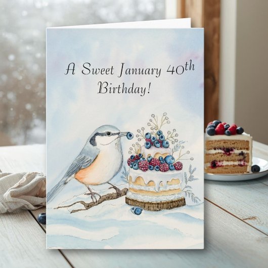 Happy January 40th Birthday Nuthatch Bird Kaart