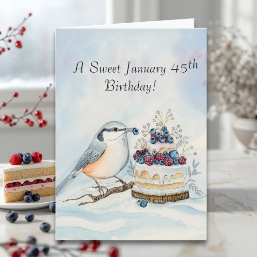 Happy January 45th Birthday Nuthatch Bird Kaart