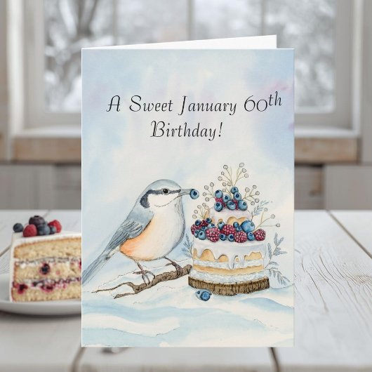 Happy January 60th Birthday Nuthatch Bird Kaart