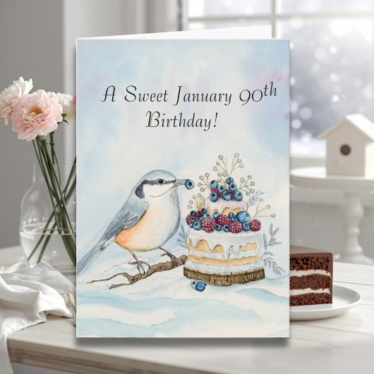 Happy January 90th Birthday Nuthatch Bird Kaart