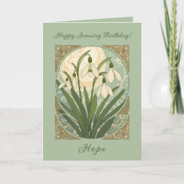 Happy January Birthday Galanthus Flowers Art Nouve Kaart