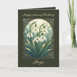 Happy January Birthday Galanthus Flowers Art Nouve Kaart