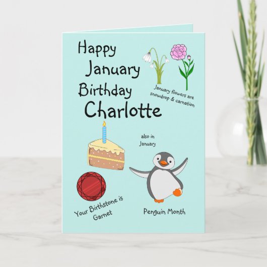 Happy January Birthday Gevouwen Wenskaart Kaart (Voorkant)