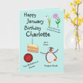 Happy January Birthday Gevouwen Wenskaart Kaart (Gele Bloem)