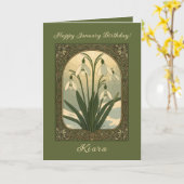 Happy January Birthday Snowdrop Flowers Art Nouvea Kaart (Gele Bloem)