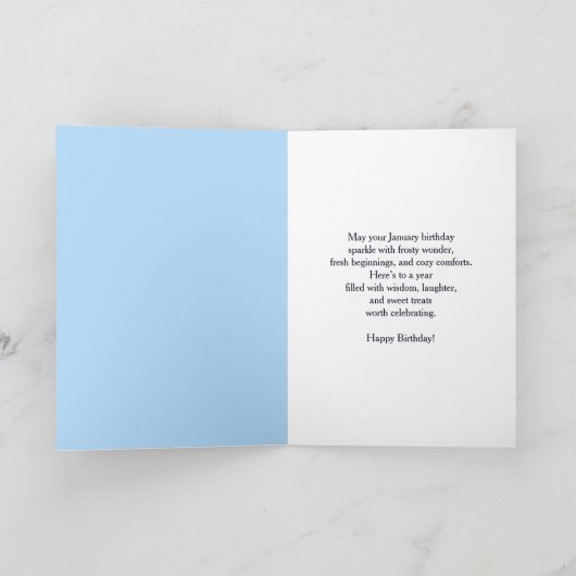 Happy January Birthday Snowy Owl with Cake Kaart (Binnen)