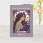 Happy January Birthday Violet Flowers Art Nouveau Kaart (Gele Bloem)