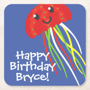 Happy Jellyfish gepersonaliseerde papieren Onderze Kartonnen Onderzetters
